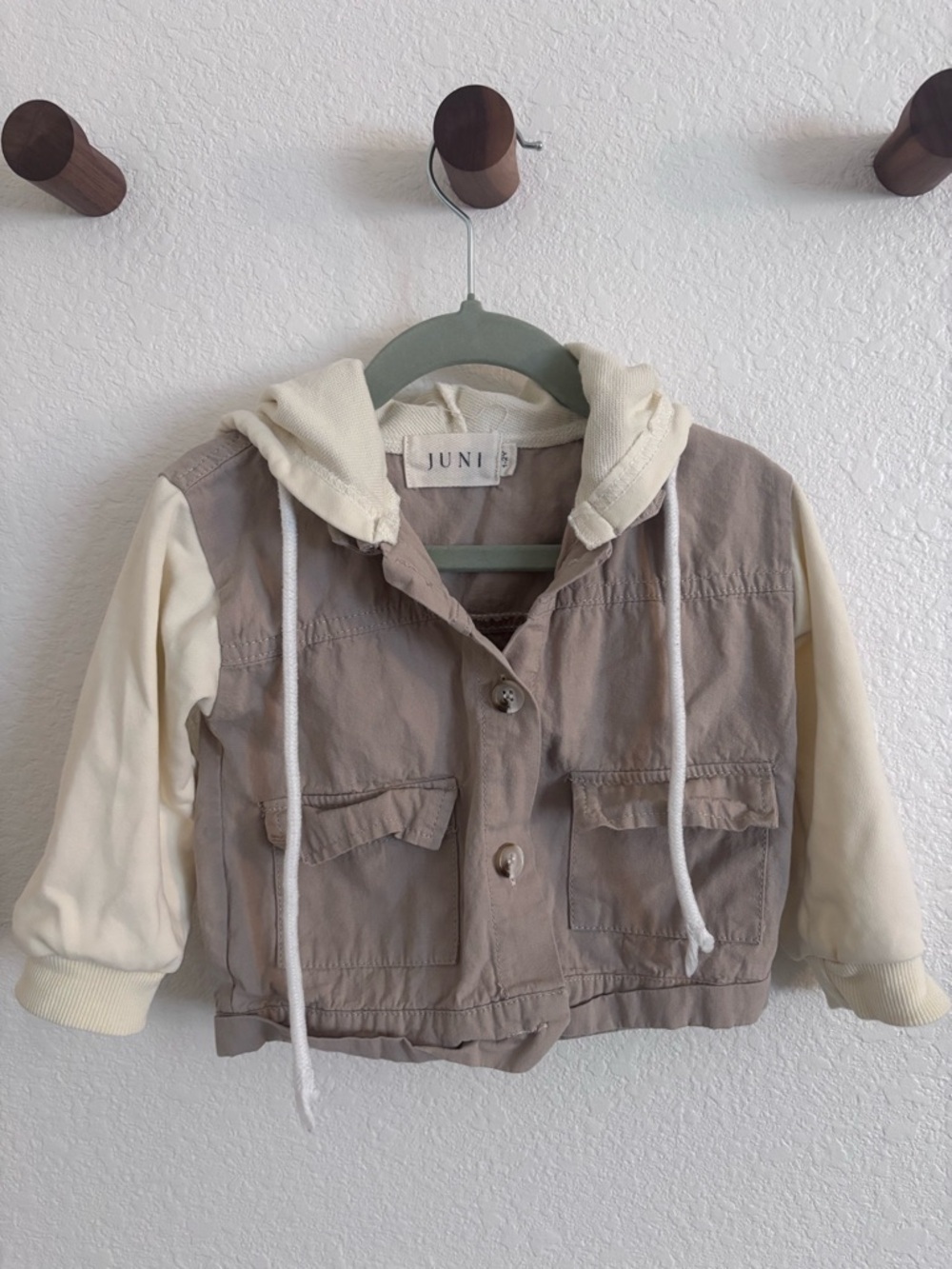 JUNI Kids Tan and Cream Cargo Hooded Jacket